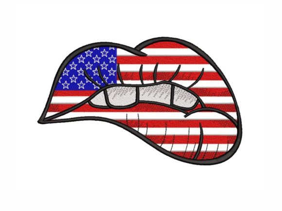 American Flag Lips Embroidery Design