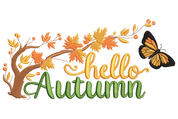 Hello Autumn Embroidery Design