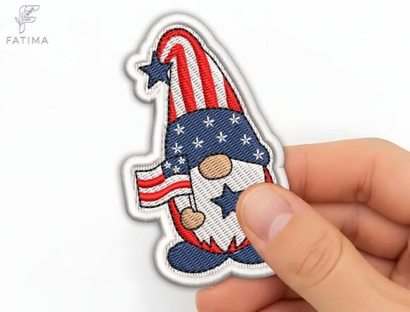 Patriotic Gnome Patch Embroidery Design