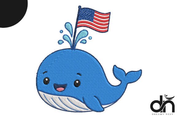 Patriotic USA Flag Whale Embroidery